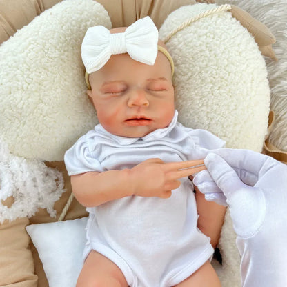 45 cm dehnbares Loulou Reborn Mädchen aus Vollsilikon in weißen Outfits