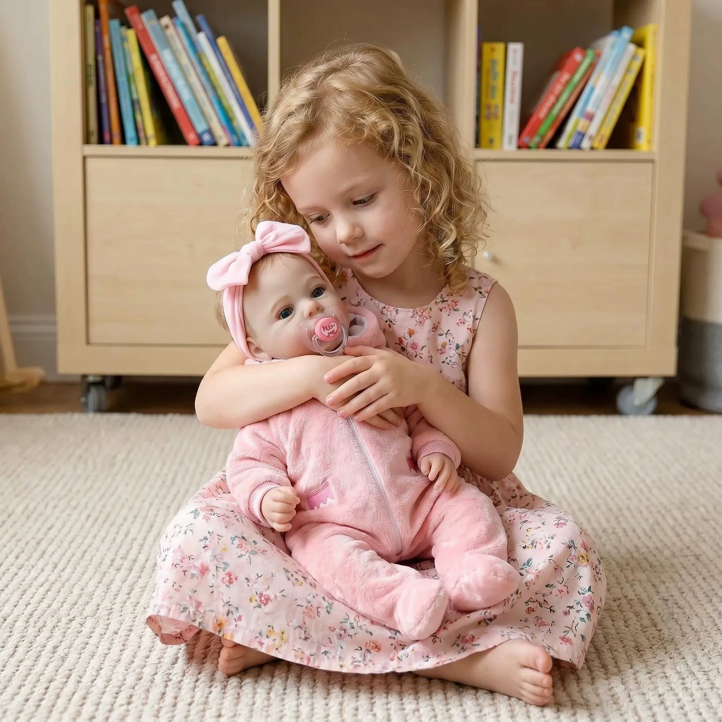18 Zoll blauäugiges Reborn Baby-Mädchen in rosa Plüschkleidung - Meadow