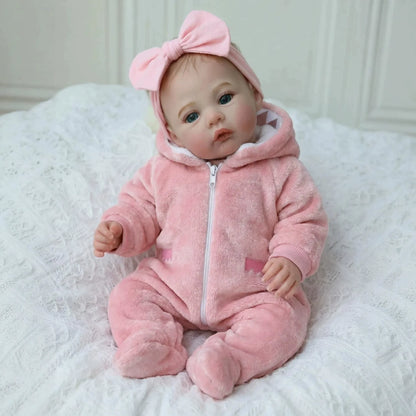 18 Zoll blauäugiges Reborn Baby-Mädchen in rosa Plüschkleidung - Meadow