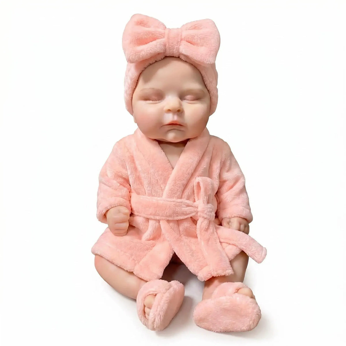 18 Zoll realistische Peaches Reborn Puppe aus Vollsilikon im rosa Bademantel