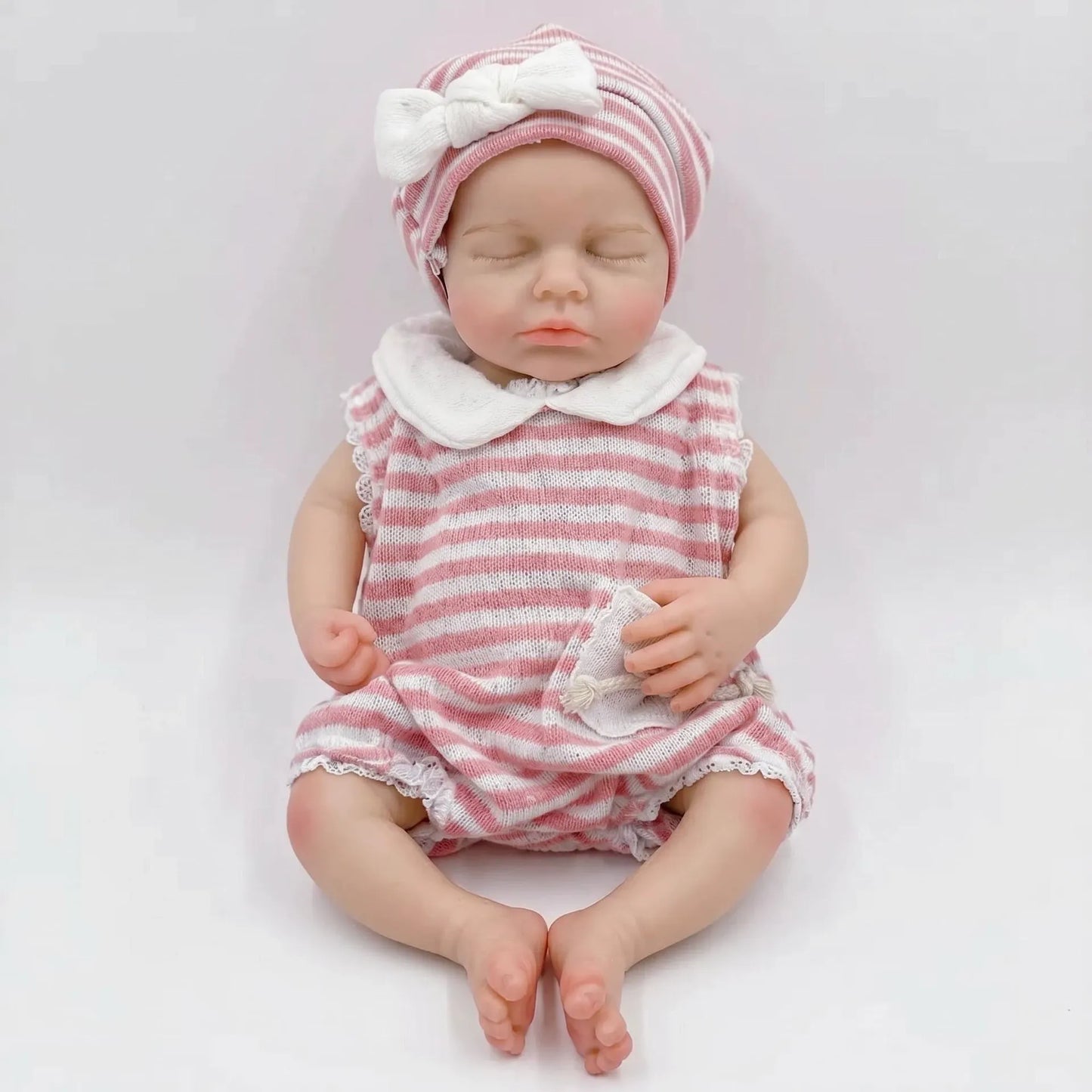 30 cm Loulou-Reborn Baby aus Vollsilikon Mädchen in rosa gestreiftem Outfit