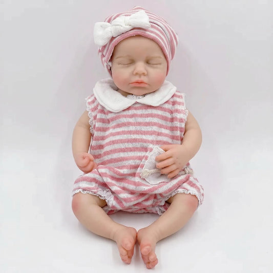 30 cm Loulou-Reborn Baby aus Vollsilikon Mädchen in rosa gestreiftem Outfit