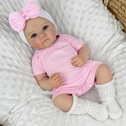 18 Zoll lebensechte Bettie Reborn Puppe Mädchen mit blauen Augen im rosa Body