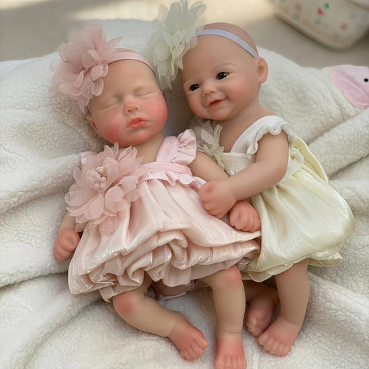 6 Zoll Mini Silikon Reborn Puppen Zwillingsschwestern – Loulou und Vivienne
