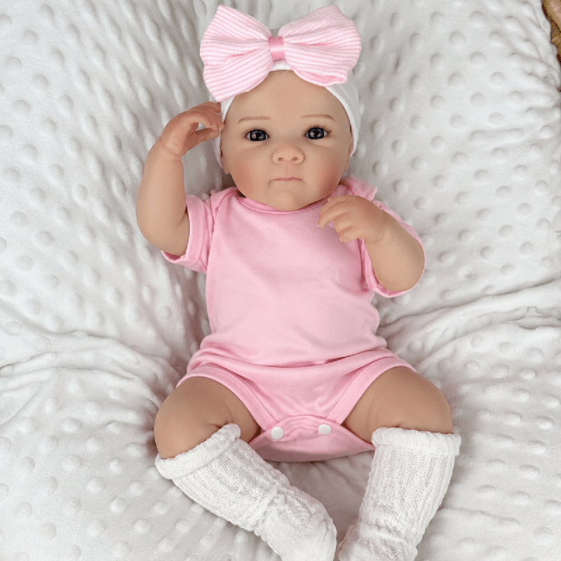 18 Zoll lebensechte Bettie Reborn Puppe Mädchen mit blauen Augen im rosa Body