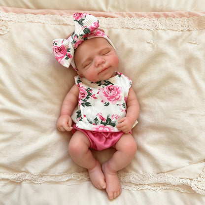 30cm dehnbare Triplets Reborn Puppen aus Vollsilikon mit geschlossenen Augen in Blumenoutfits
