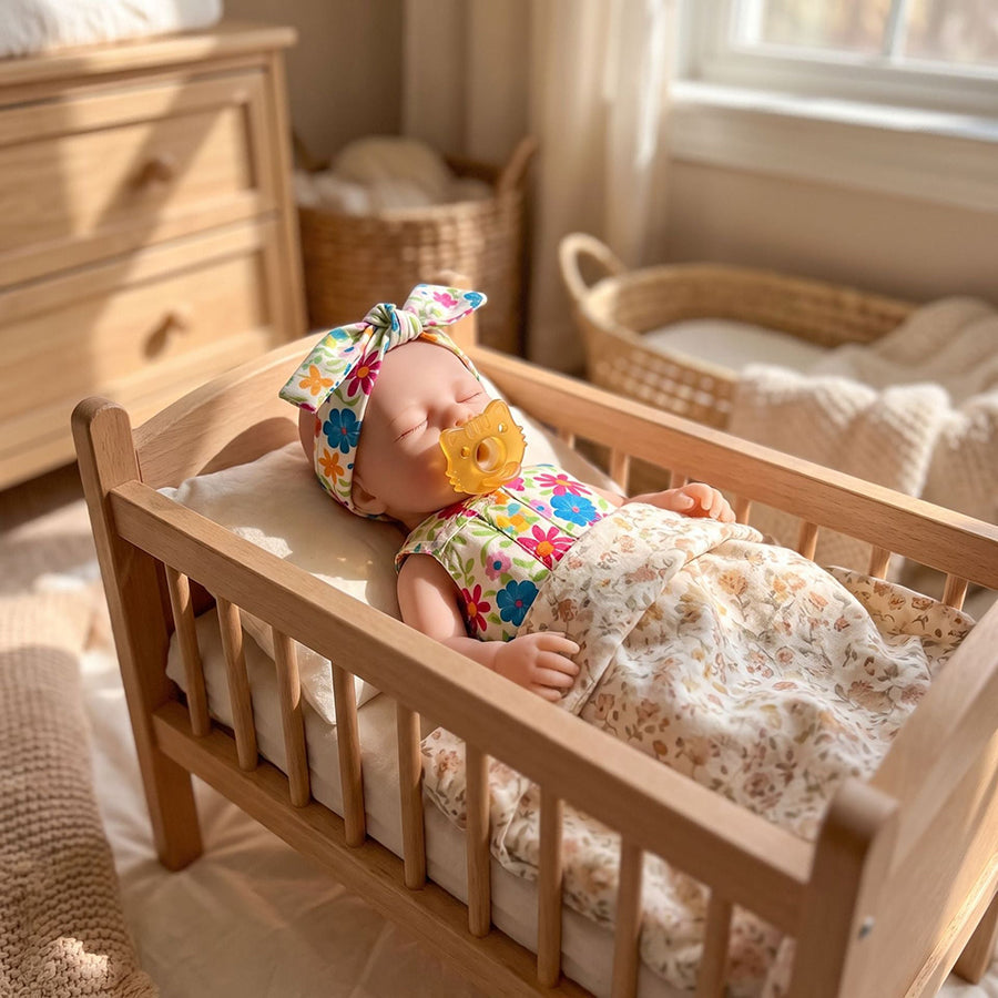 20cm Mini Reborn Baby Loulou (Mädchen) aus Vollsilikon im geblümten Jumpsuit