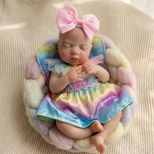 30 cm lebensecht wirkende Silikon Reborn Babypuppe Luna mit geschlossenen Augen im Einhornkleid