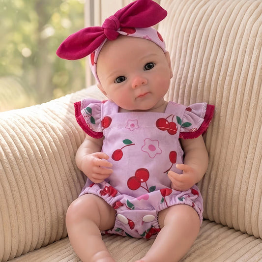 30 cm Bettie Reborn Baby Mädchen aus Vollsilikon im Kirschroten Strampler