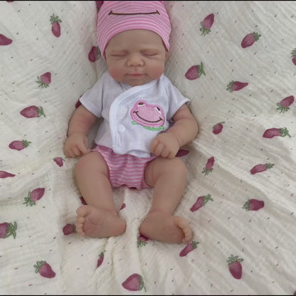 30 cm Pascale Reborn Puppe aus Vollsilikon im rosa Frosch-Outfit