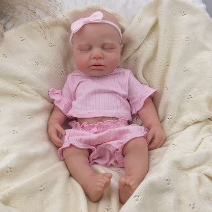 45cm dehnbares Loulou Reborn Baby aus Vollsilikon mit geschlossenen Augen in rosa Outfits