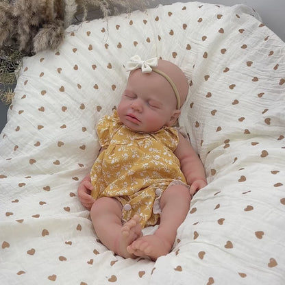 45 cm dehnbarer Loulou Reborn Puppen Strampler aus Vollsilikon im gelben Blumenmuster