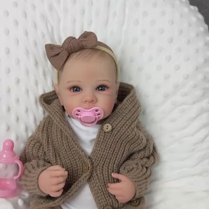 48cm realistische Bettie Reborn-Babypuppe mit offenen Augen im braunen Pullover