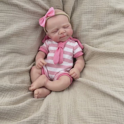 30 cm schlafende Pascale Reborn-Puppe aus Vollsilikon in rosa gestreiftem Outfit
