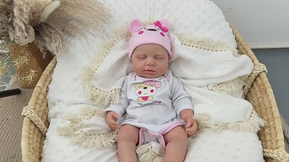 45 cm dehnbare Loulou Reborn Puppe aus Vollsilikon im rosa Bärenoutfit