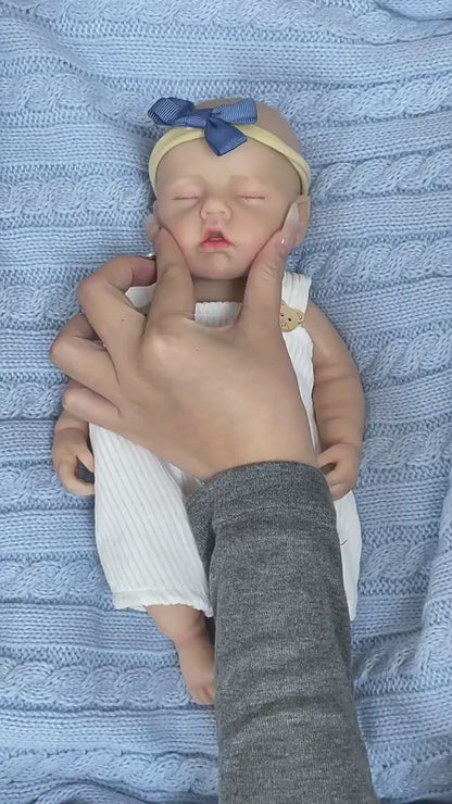 30cm lebensechte Silikon Reborn Babypuppe Mädchen mit geschlossenen Augen- Loulou