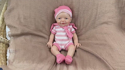 30 cm lebensechtes Lächeln Vollsilikon blaue Augen Charlie Reborn Mädchen in rosa gestreifter Kleidung