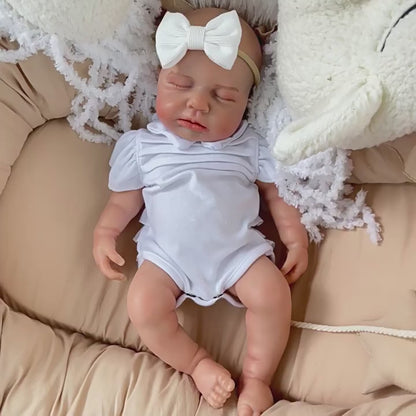 45 cm dehnbares Loulou Reborn Mädchen aus Vollsilikon in weißen Outfits