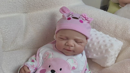 45 cm weiche Vollsilikon-Reborn Babypuppe Pascale im rosa Bären-Outfit