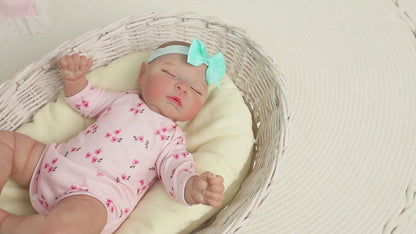 20 Zoll 3D-Haut Reborn Baby Mädchen mit geschlossenen Augen in rosa geblümter Kleidung - Peaches