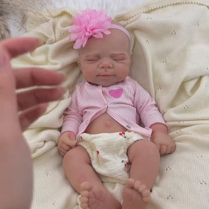 45 cm dehnbare Reborn Puppe aus Vollsilikon schlafendes Pascale Mädchen in rosa Outfits